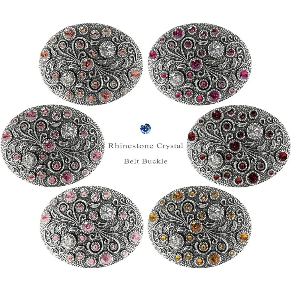 Light Dark Amethyst Antique Oval Floral Engraved Rhinestone Crystal Belt Buckle